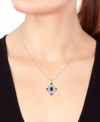 EFFY&reg; Sapphire (1-1/6 ct. t.w.) & Diamond (1/3 ct. t.w.) Filigree 18" Pendant Necklace in Sterling Silver