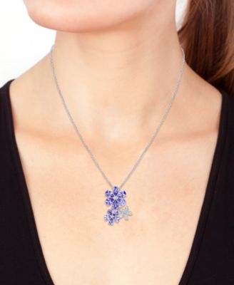 EFFY&reg; Tanzanite (3 ct. t.w.) & Diamond (1/10 ct. t.w.) Flower 18" Pendant Necklace in 14k White Gold