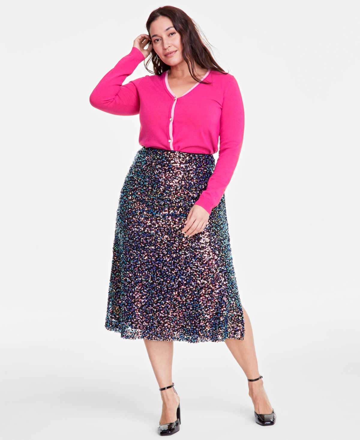 ON 34TH TRENDY PLUS SEQUIN MIDI SKIRT, EXCLUSIVELY AT MACY'S 