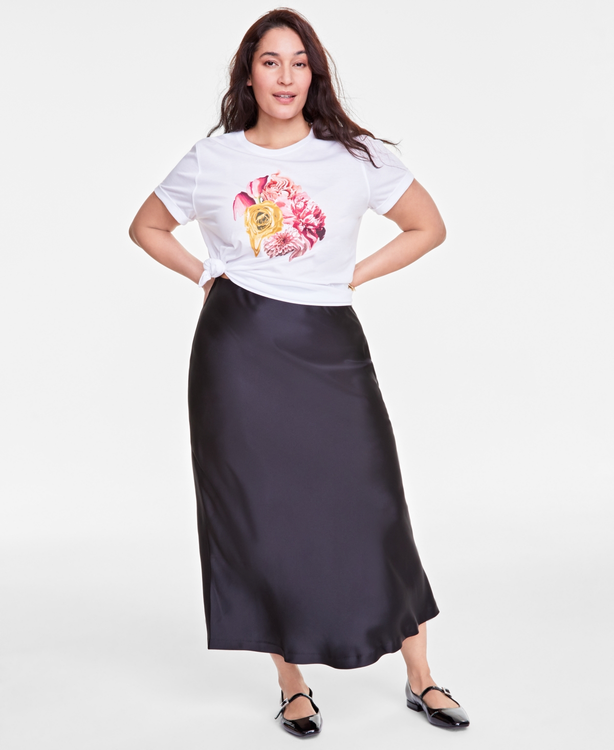 On 34th Trendy Plus Size Warped Flowers Graphic-Print Tee, Exclusively at Macy's
