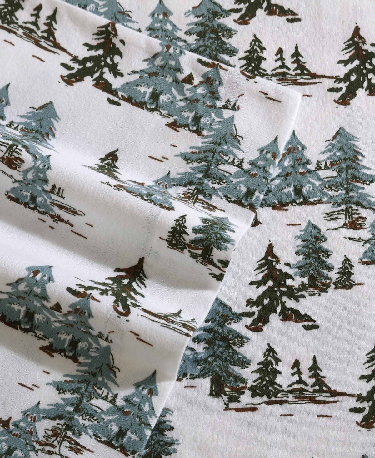 Eddie Bauer Holiday Cotton Flannel 4 Pc. Sheet Set, King In Snowy Pine Trees