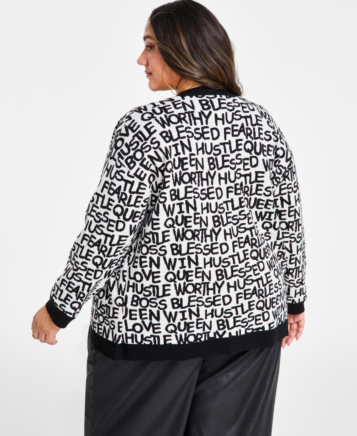 Nina Parker Trendy Plus Size Jacquard Boyfriend Cardigan