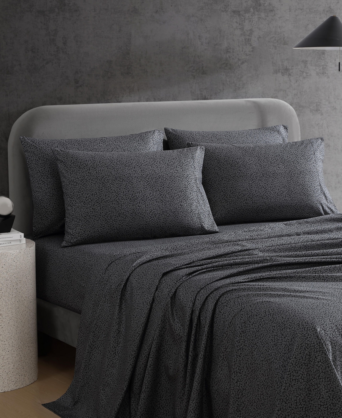 Kenneth Cole New York Microfiber 6 Piece Sheet Set, King In Soft Black Flowers