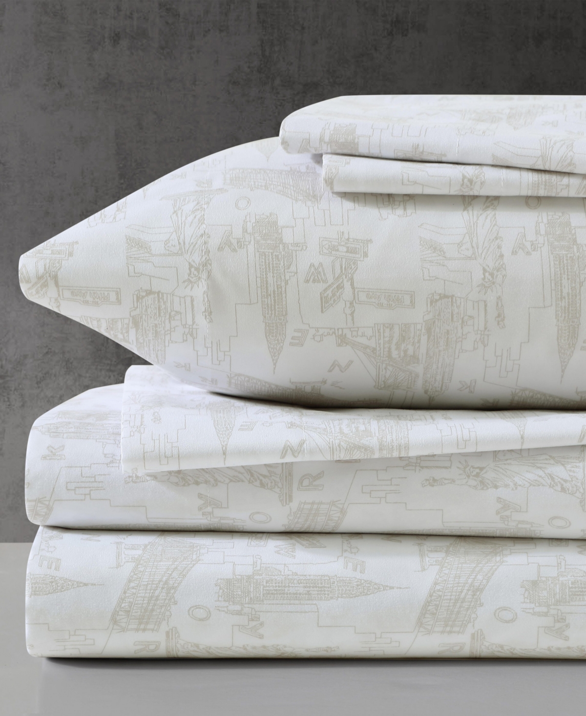 Kenneth Cole New York Microfiber 4 Piece Sheet Set, Twin In Linen Landmarks