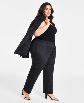 Trendy Plus Size Studded Scuba Straight-Leg Pants