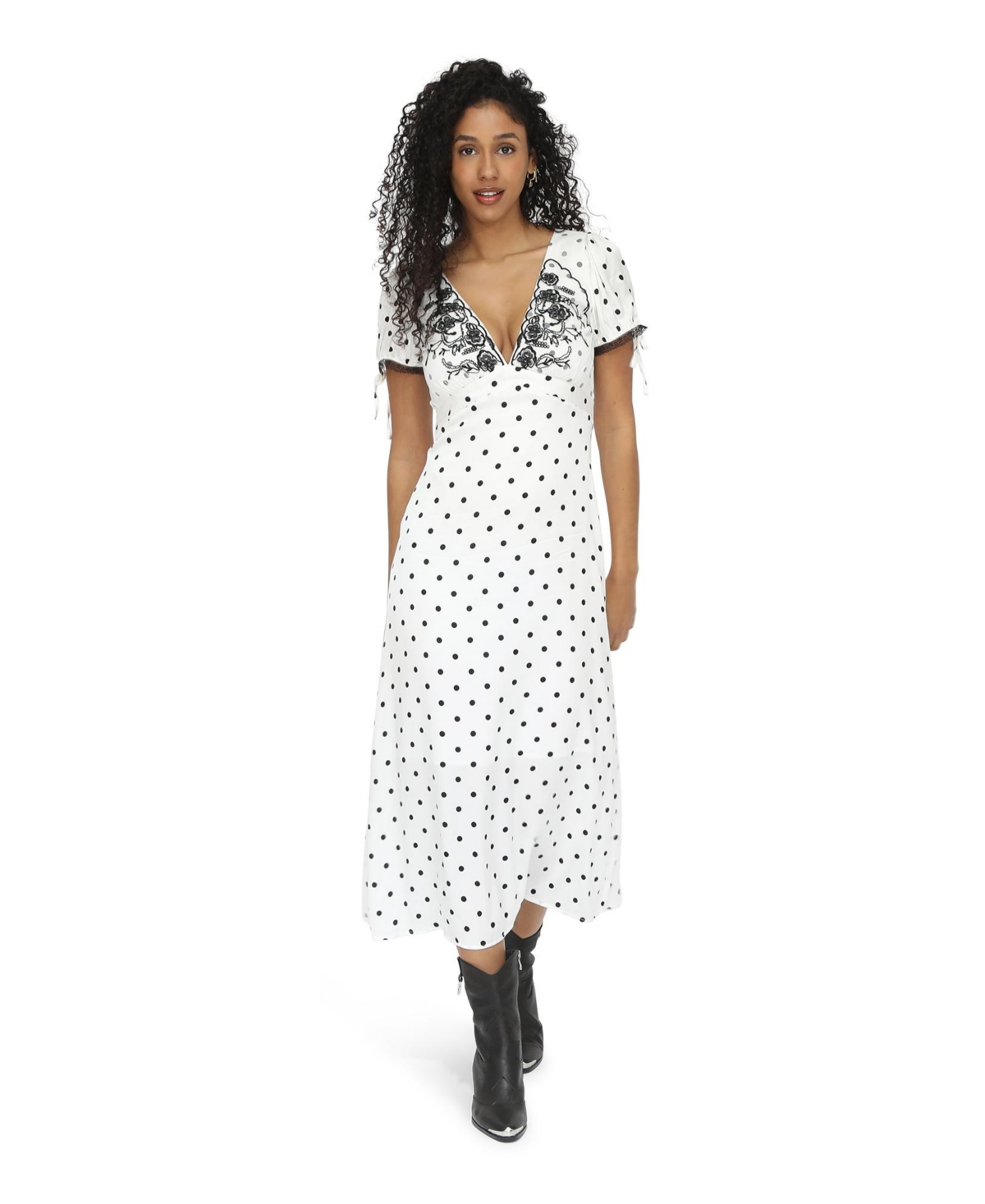 Women's You & I Polka Dot Midi Dress - Black