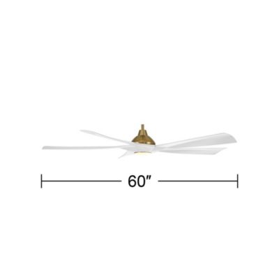 60" Eloquent Indoor Outdoor Ceiling Fan 5 Blade LED Light Remote Control Brass Finish White Blades Damp Rated