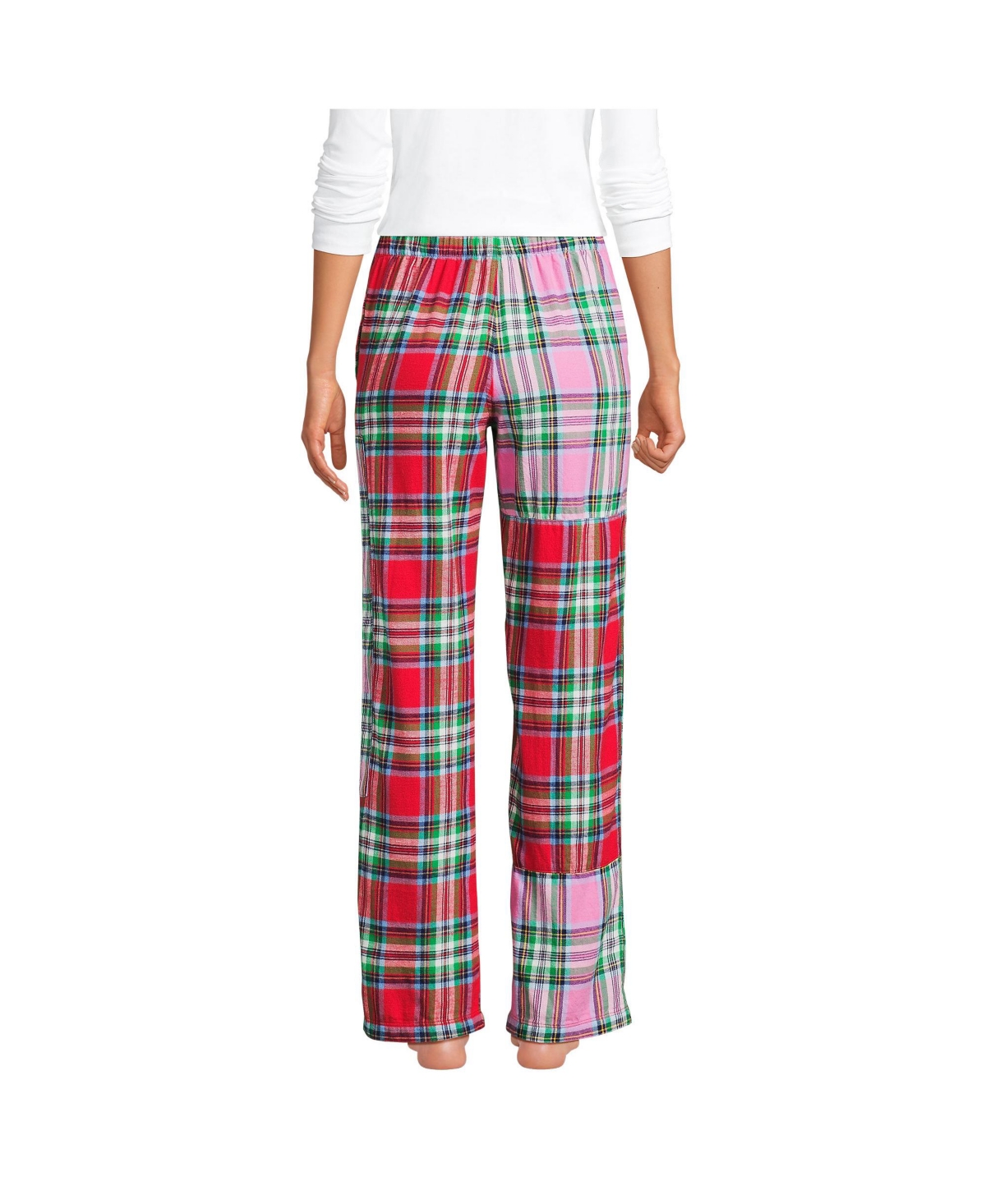 Lands' End Women's Petite Flannel Patchwork Pajama Pants -pink patchwork plaid