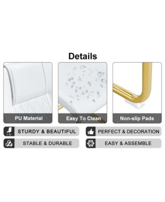 Table and chair set, The table is equipped with a marble patterned MDF tabletop and gold table legs.Dining chairs, gold legged upholstered chairs made of artificial leather.