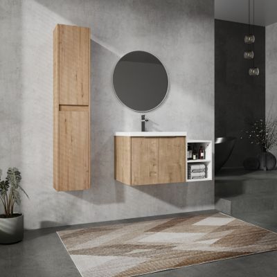 36" Wall-Mounted Bathroom Vanity With Sink and Side Cabinet, Soft Close Doors