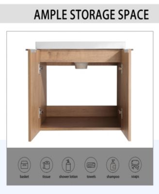 36" Wall-Mounted Bathroom Vanity With Sink and Side Cabinet, Soft Close Doors