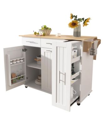 Rolling Kitchen Island Cart with Storage Cabinet & Towel Rack