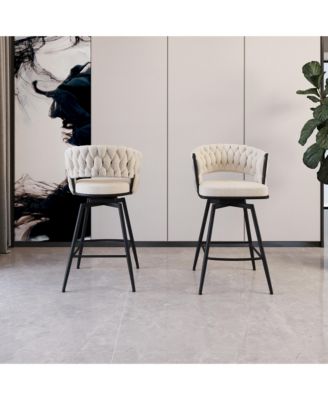 Toweling Woven Bar Stools (Set of 2) with Armrests and Footrest