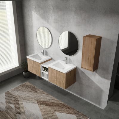 60" plywood Wall-Mounted Bathroom Vanity with Sink and Storage