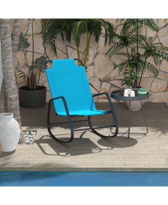 Garden Rocking Chair, Outdoor Indoor Sling Fabric Rocker for Patio, Balcony, Porch, Light Blue
