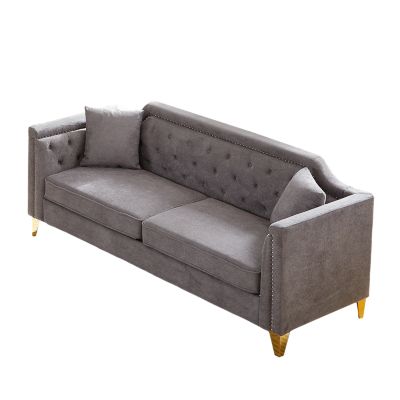 Modern Chenille Sofa with Tufted Buttons and Copper Nail Trim
