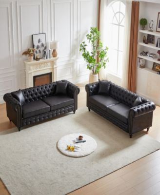 Modern Combo Sofa 3+3 Seats with Solid Wood Base