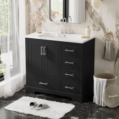 36" Black Traditional Vanity with Resin Sink Combo