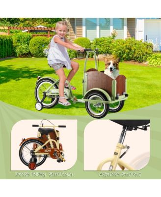 Foldable Tricycle for Kids Ages 6-12,Mini Cargo Bike, Pet Bike, Reverse Tricycle, Outdoor Parent-Child Bike for travel, With Cargo Basket and Training Wheels