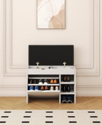 31.49 inches white shoe stool, soft cushion, soft and comfortable cushion, can be placed in the door, bedroom and other scenes