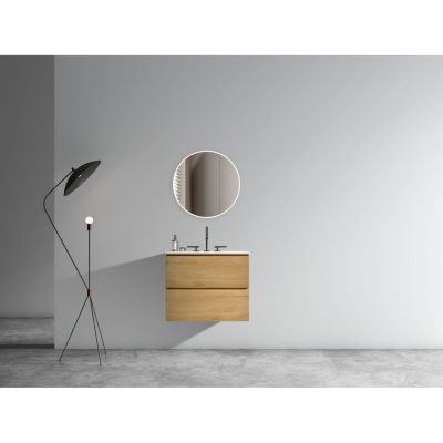  24" Oak Bathroom Vanity Wall Mount, Ceramic Sink, Storage