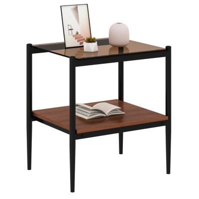 Modern Rectangle End Table Set (2) with Glass Top