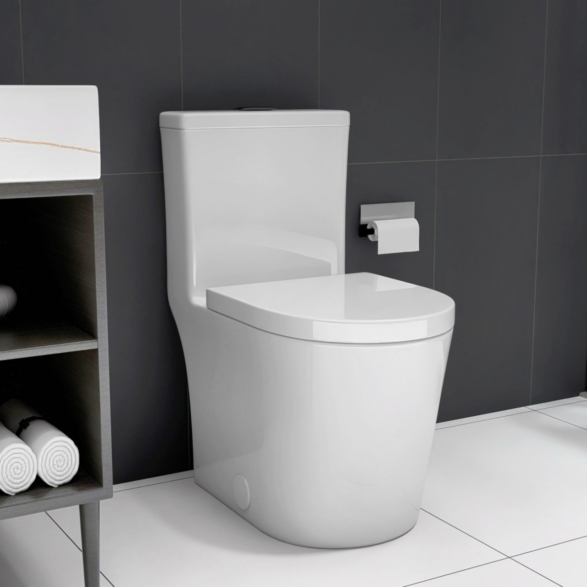 Small Compact One Piece Toilet Dual Flush,23 inch Short Depth for Tiny Bathroom, White - White