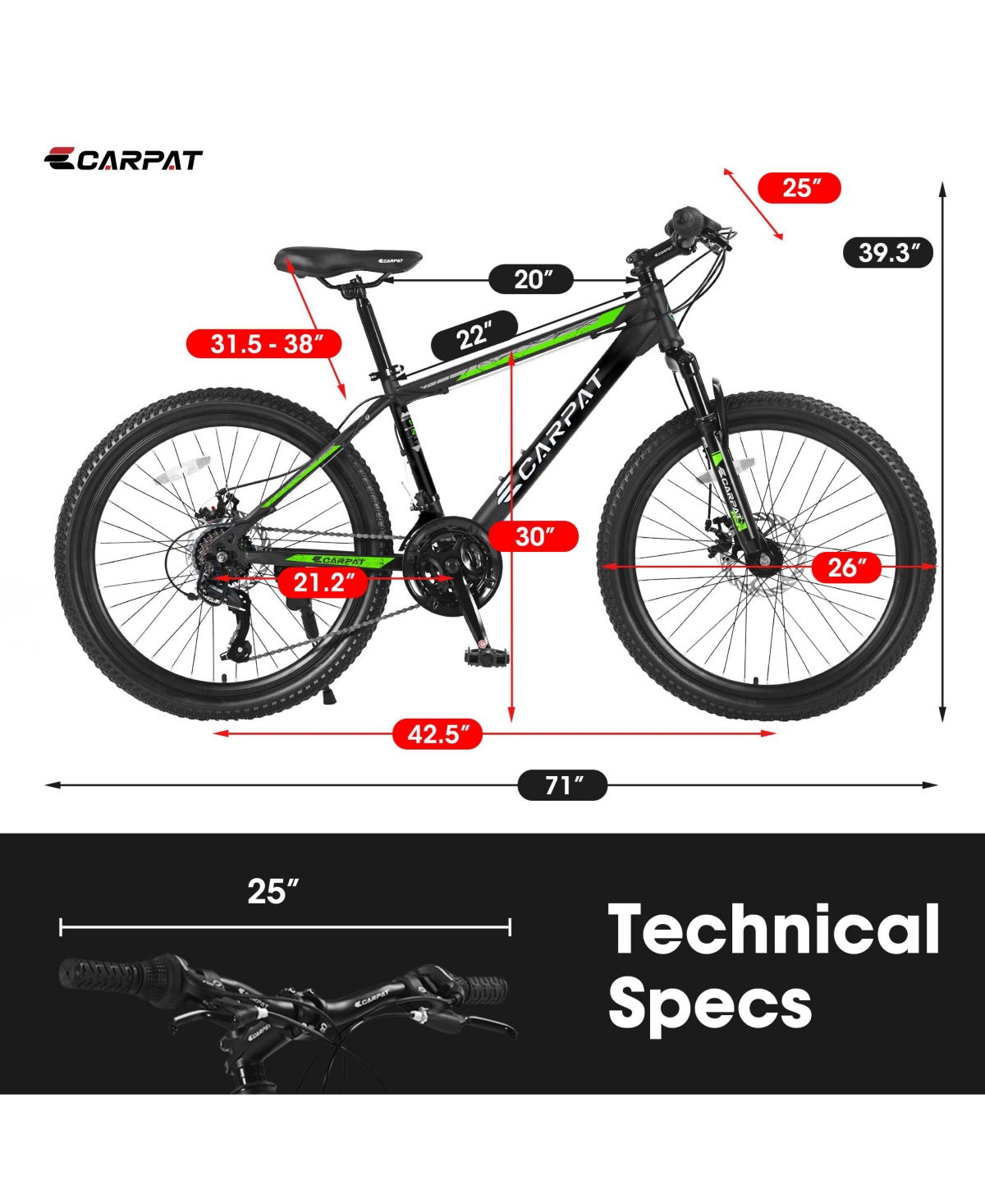 Streamdale Furniture 26 Inch Mountain Bike, Shimano 21 Speeds with Mechanical Disc Brakes, High-Carbon Steel Frame, Suspension Mtb Bikes Mountain Bicy
