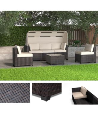 Streamdale 6-Piece Outdoor Rattan Daybed Set with Retractable Canopy