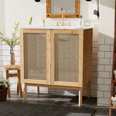 Natural Rattan Vanity with Handmade Doors