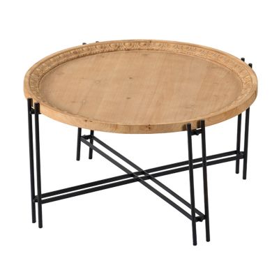 D32" x 18" Farmhouse Round Wooden Round Coffee Table with Metal Legs