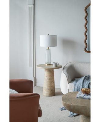 Streamdale 22x22x25.5" Cream Round Side Table with Pedestal Base