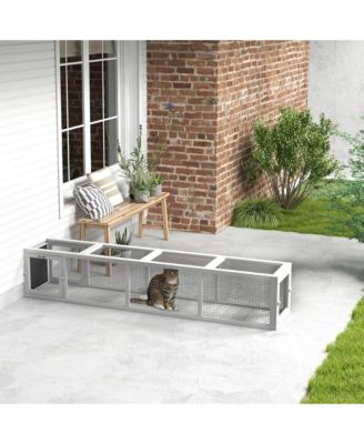 Outdoor Cat Tunnel with Extendable Design, 79" L Wooden Cat Run with Weather Protection, Connecting Inside and Outside, for Deck Patios, Balconies, White