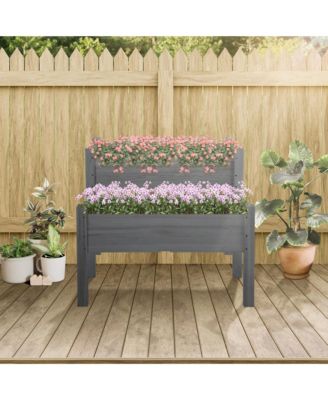 34"x34"x28" Raised Garden Bed, 2-Tier Elevated Wood Planter Box for Backyard, Patio to Grow Vegetables, Herbs, and Flowers, Gray