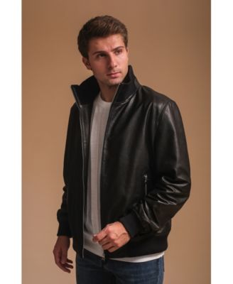 Macy's men's black leather jacket best sale