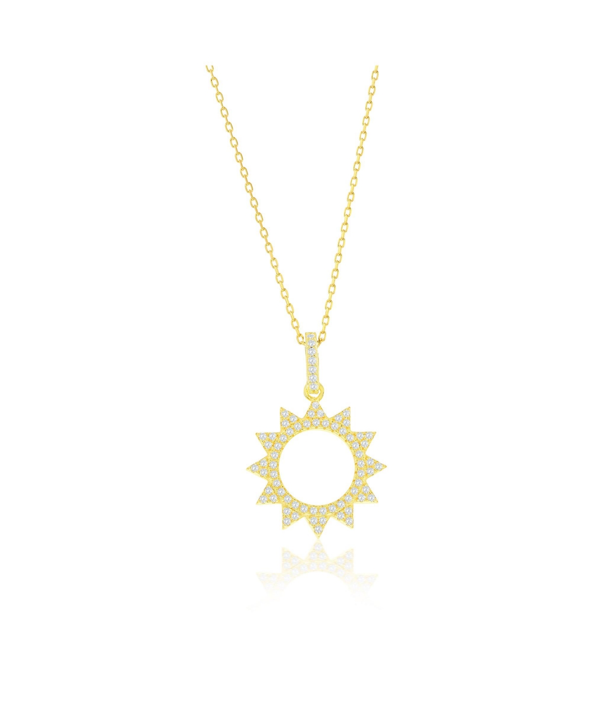Suzy Levian Yellow Sterling Silver White Cubic Zirconia Pave Circle Sunburst Pendant - White