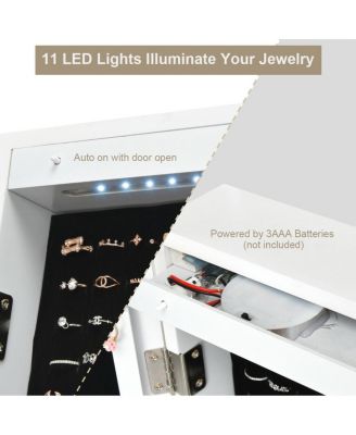 Wall And Door Mirrored Jewelry Cabinet With LED Light