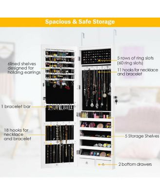 Wall Mounted Lockable Mirror Jewelry Cabinet with LED Light