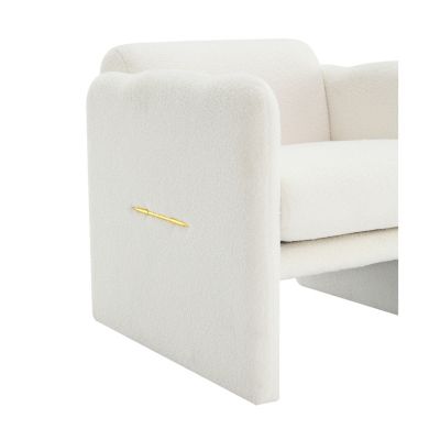 Woven Metal Accent Armchair in White Teddy Fabric
