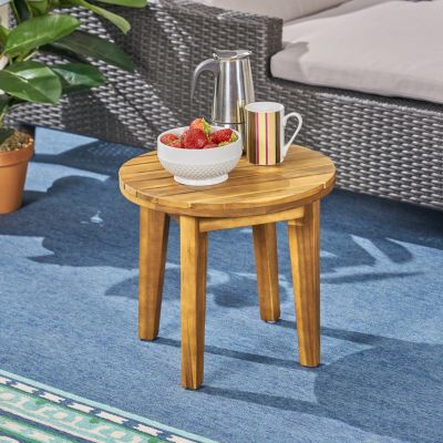 Streamdale Outdoor 16" Acacia Wood Side Table, Teak Finish
