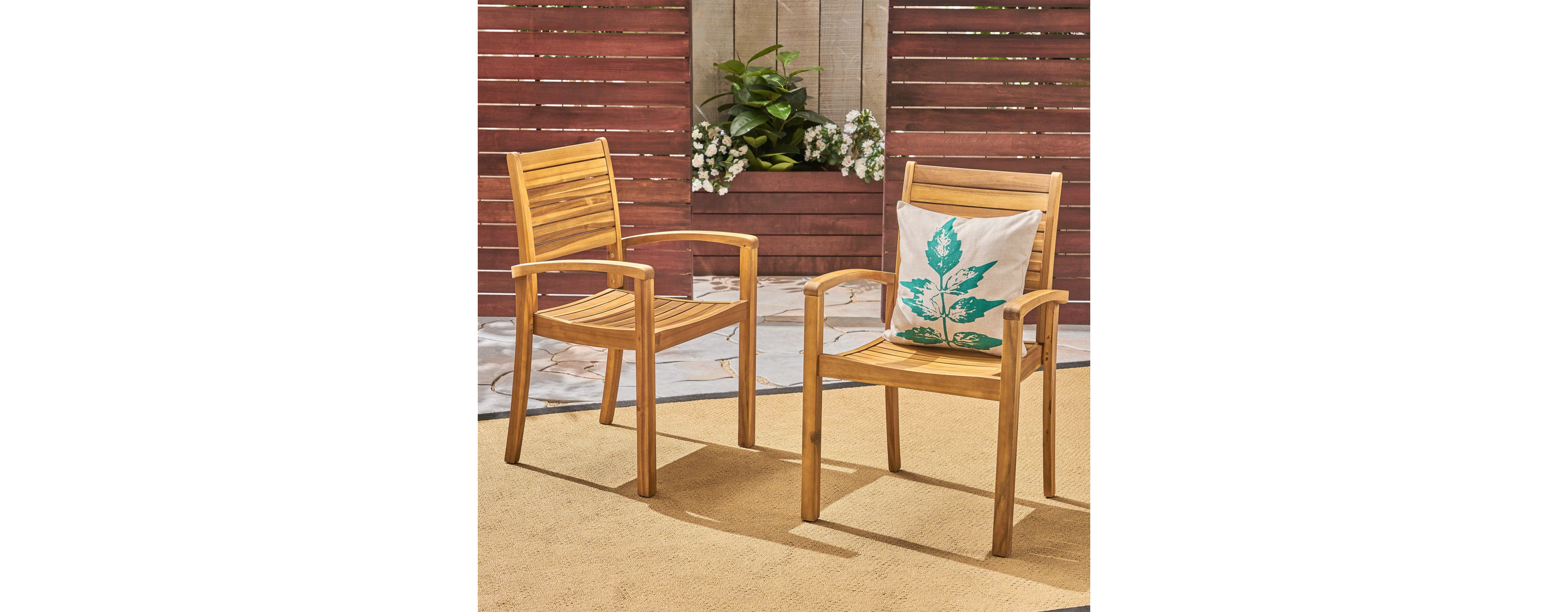Streamdale Miguel Coastal Acacia Wood Stackable Dining Chairs (Set Of 2)