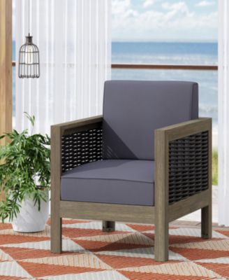 Acacia Wood Club Chair With Wicker Accents And Water-Resistant Cushions