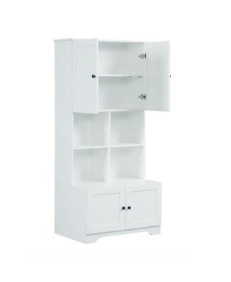 Tall and Wide Bathroom Floor Storage Cabinet, Bathroom Storage Unit, Freestanding Cabinet with 4 Doors, Adjustable Shelves, Open multi-layer Shelves