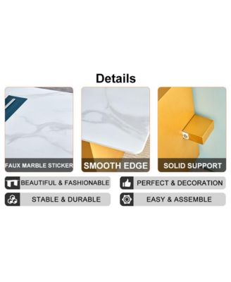 Table and chair set.Large modern rectangular table with 0.4 inch patterned glass tabletop and large MDF table legs.Comes with 8 chairs with faux leather cushioned seats and golden metal legs.