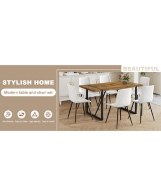 Vintage Wood Dining Set with Leather Accents