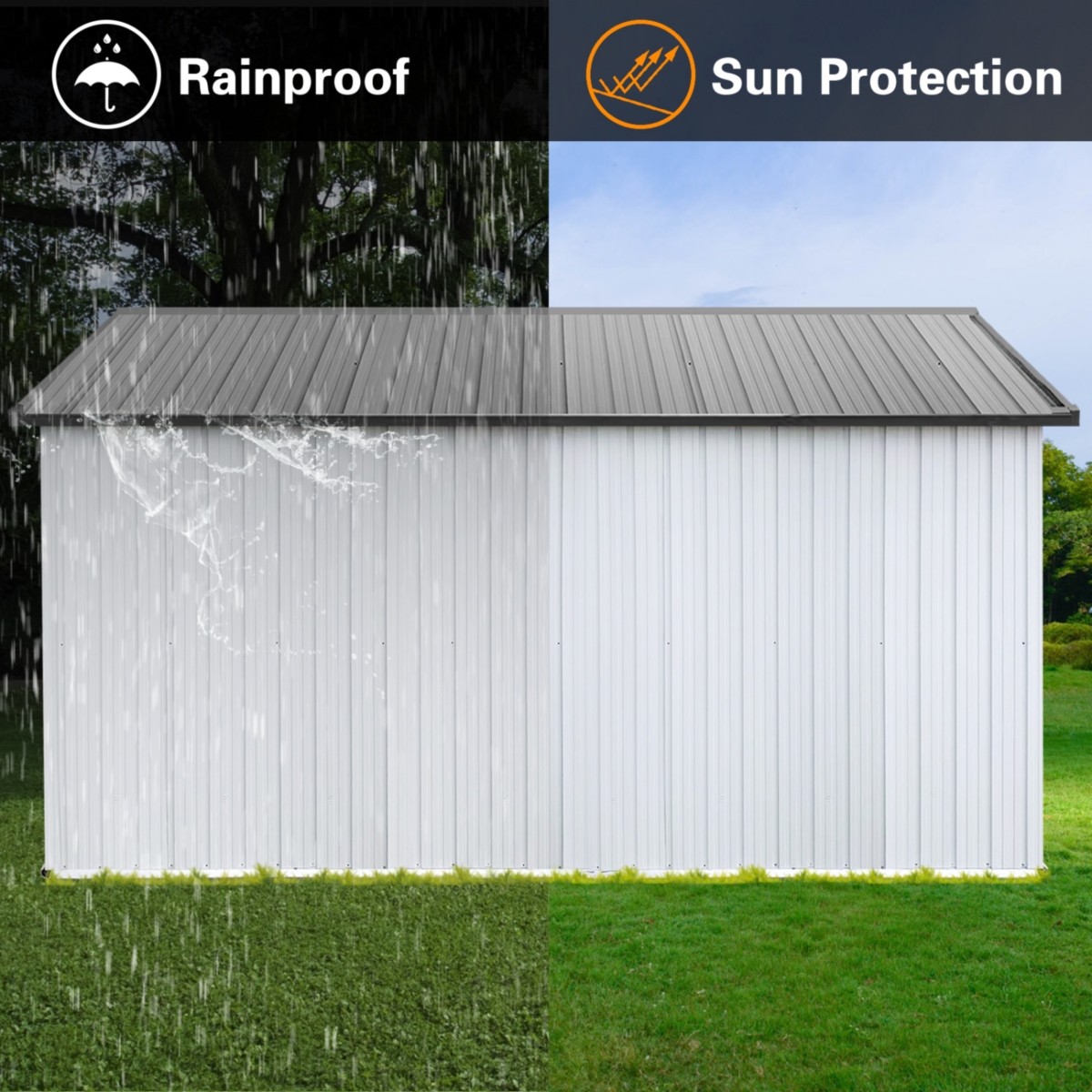 Streamdale Furniture Metal garden sheds 10ftx12ft outdoor storage sheds white+grey with window - Grey+white