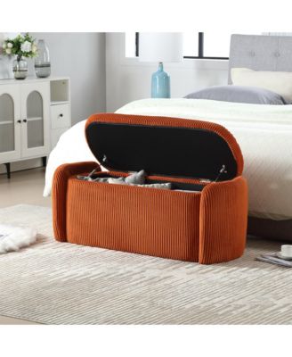 Storage Ottoman, Bedroom End Bench, Upholstered Fabric Storage Ottoman with Safety Hinge, Entryway Padded Footstool, Ottoman Bench for Living Room & Bedroom (Orange)