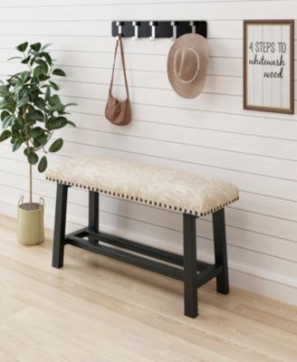 39" Vintage, Linen with Upholstered Bench Seat, Rustic Wood Legs for Bedroom, Living Room, Beige