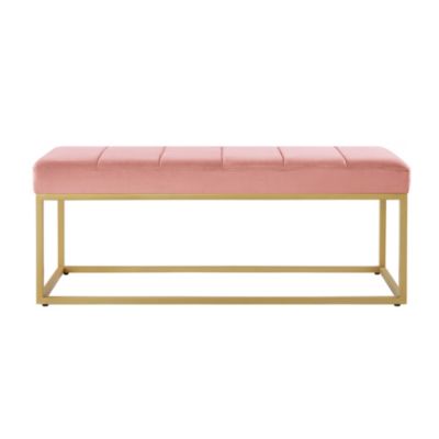 Modern Tufted Channel Entryway Bench Emerald Velvet Upholstered End of Bed Bench with Metal Frame, Footboard Bench for Living Room, Bedroom