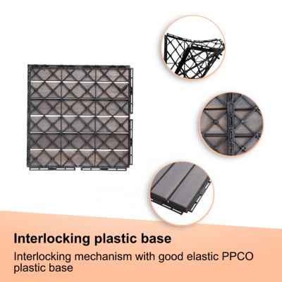 30 PCS Interlocking Deck Tiles Striped Pattern, 12" x 12" Square Light Gray Acacia Hardwood Outdoor Flooring for Patio, Bancony, Pool Side,...